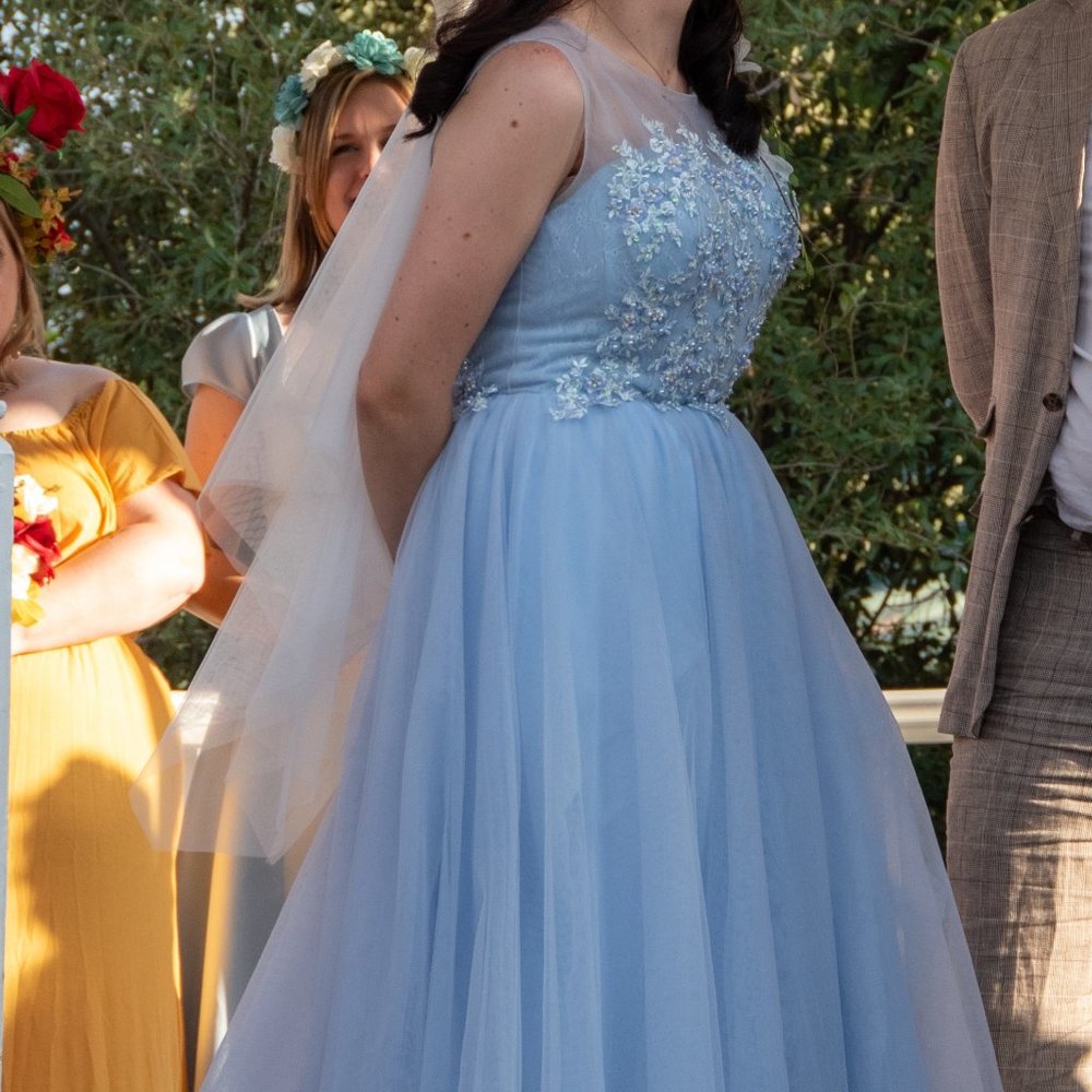 Blue Wedding Dress with Beaded Bodice